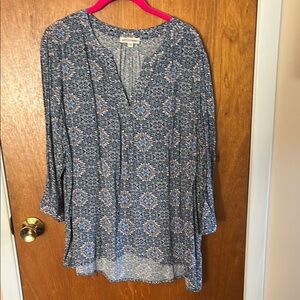 Artisan Ny Blue and White 3/4 Sleeve Patterned Tunic